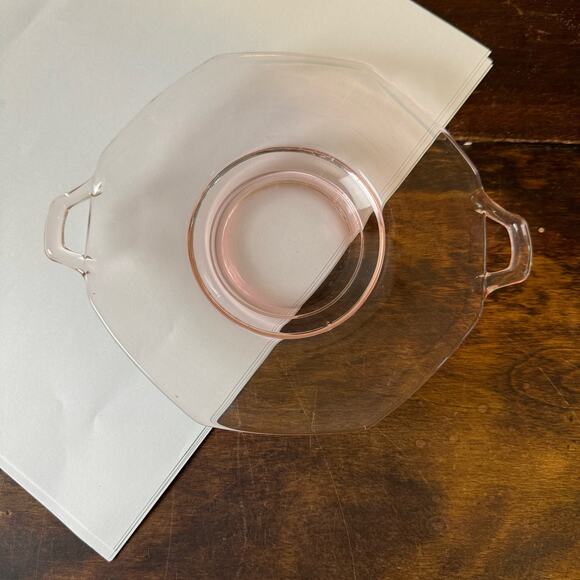 Vintage Antique Pink Depression Glass Octagon 6 inch serving plate‎ with handles - Picture 5 of 6